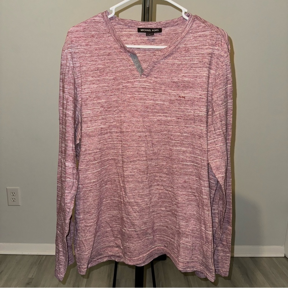 Michael Kors Men’s Heather Maroon Long Sleeve Shirt Size Large